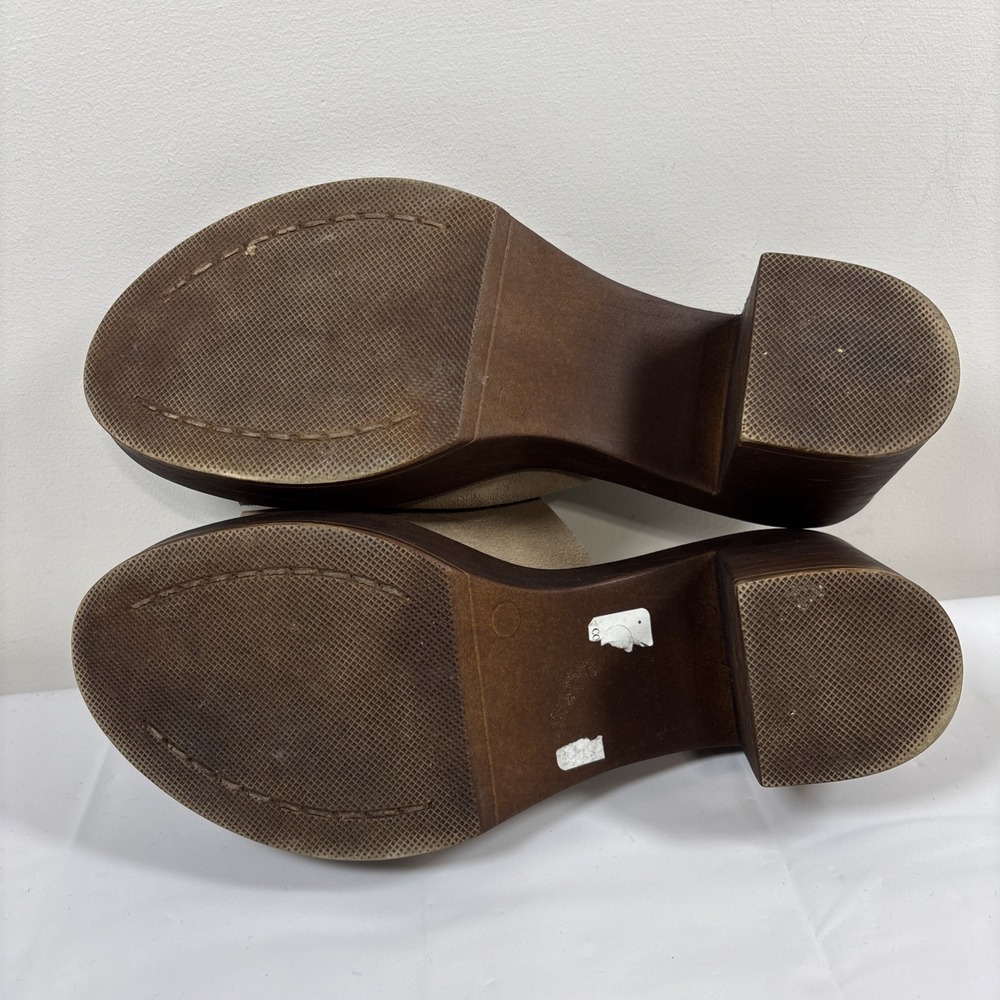 BioNatura Women 38 Italian Tan Suede Leather Slide Sandals Chunky Mules Platform - Picture 7 of 11